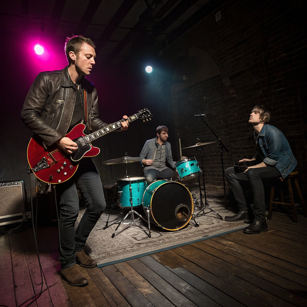 Local band practicing in the main garage space
