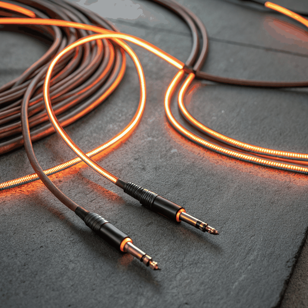 A nest of XLR cables on the studio floor