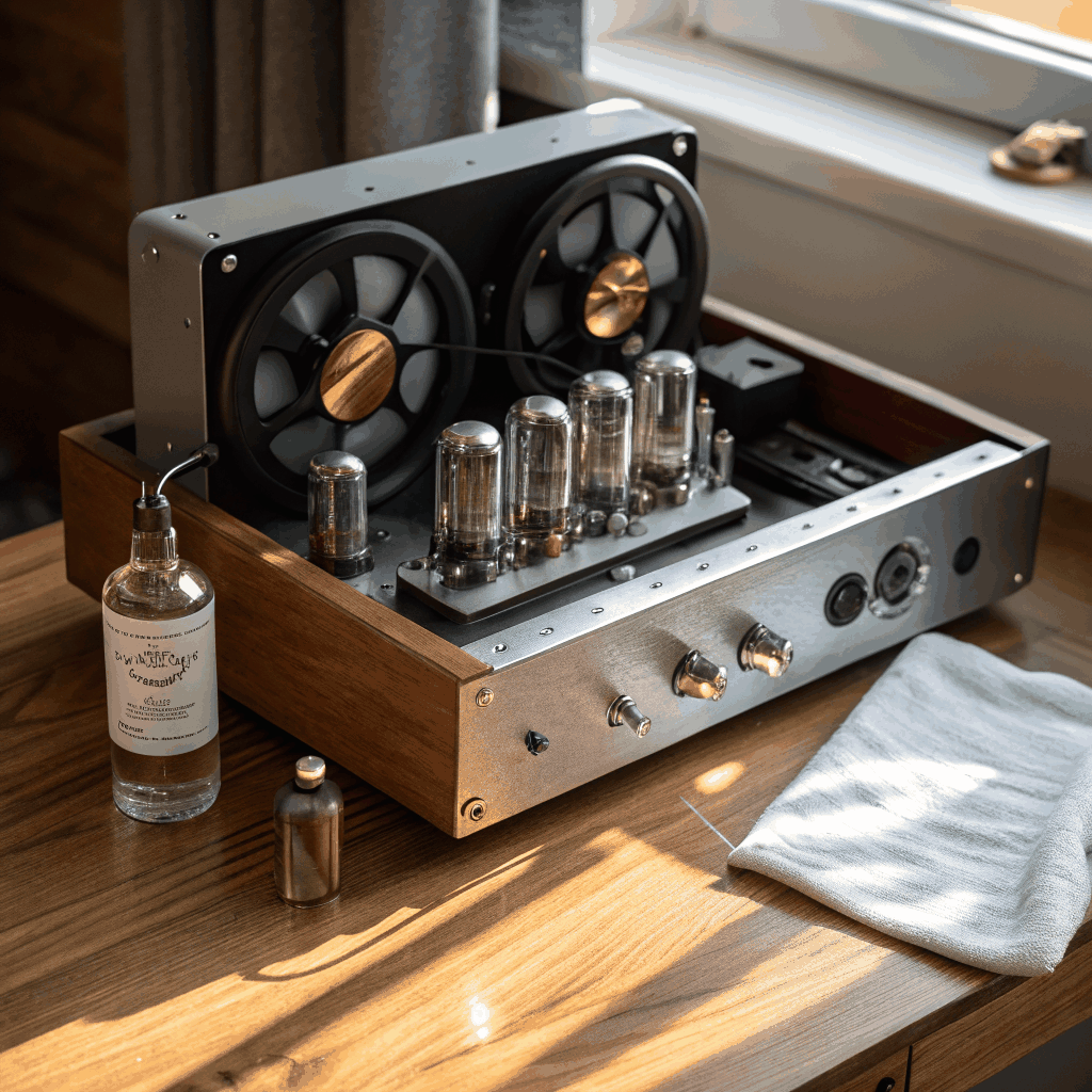 Glowing vacuum tubes in a vintage guitar amp